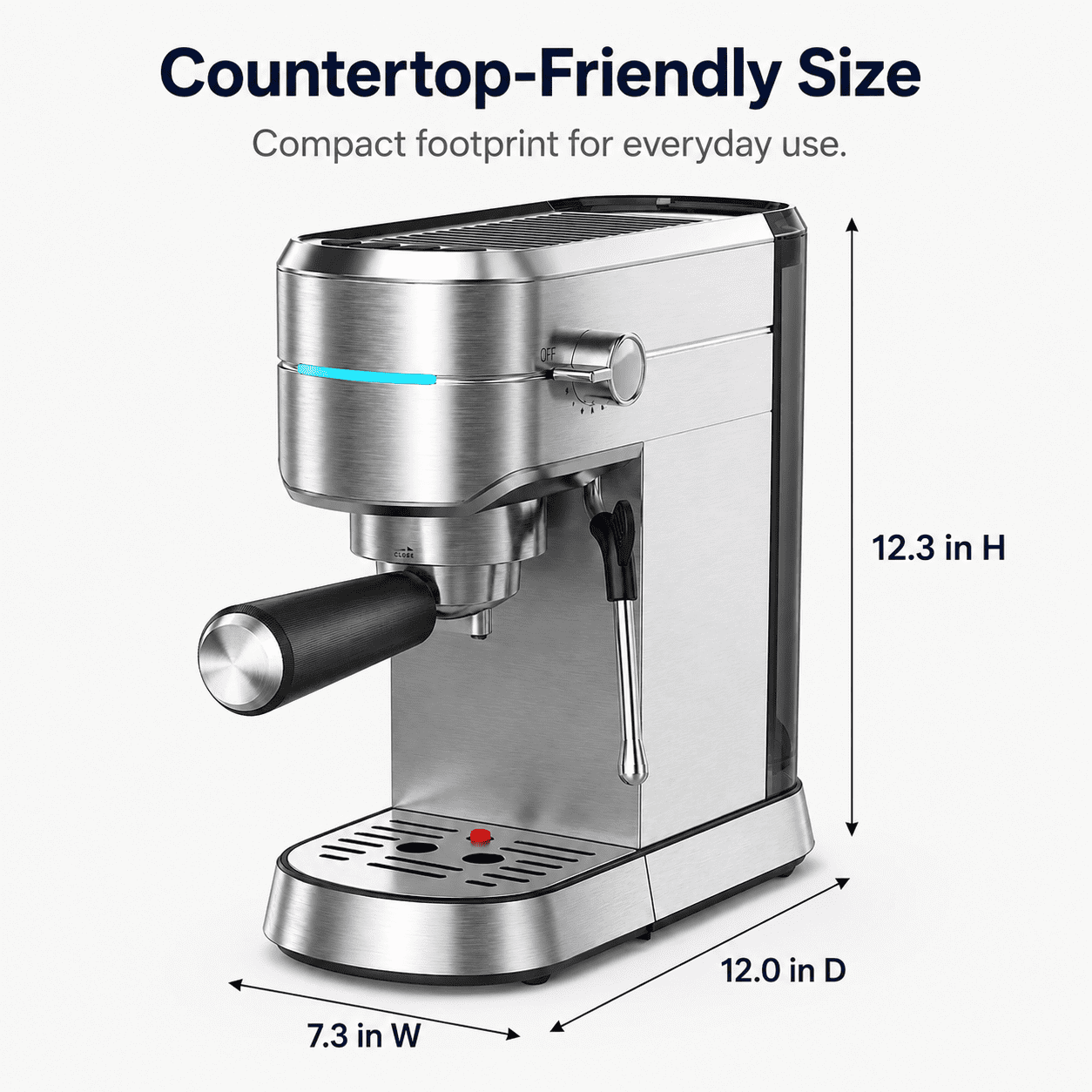 NICWIN Espresso Machine 15 Bar Compact Espresso Maker with Milk Frother Wand, 1350W Fast Heating Stainless Steel Coffee Machine for Espresso, Latte, Cappuccino, 7.3 Inch Wide